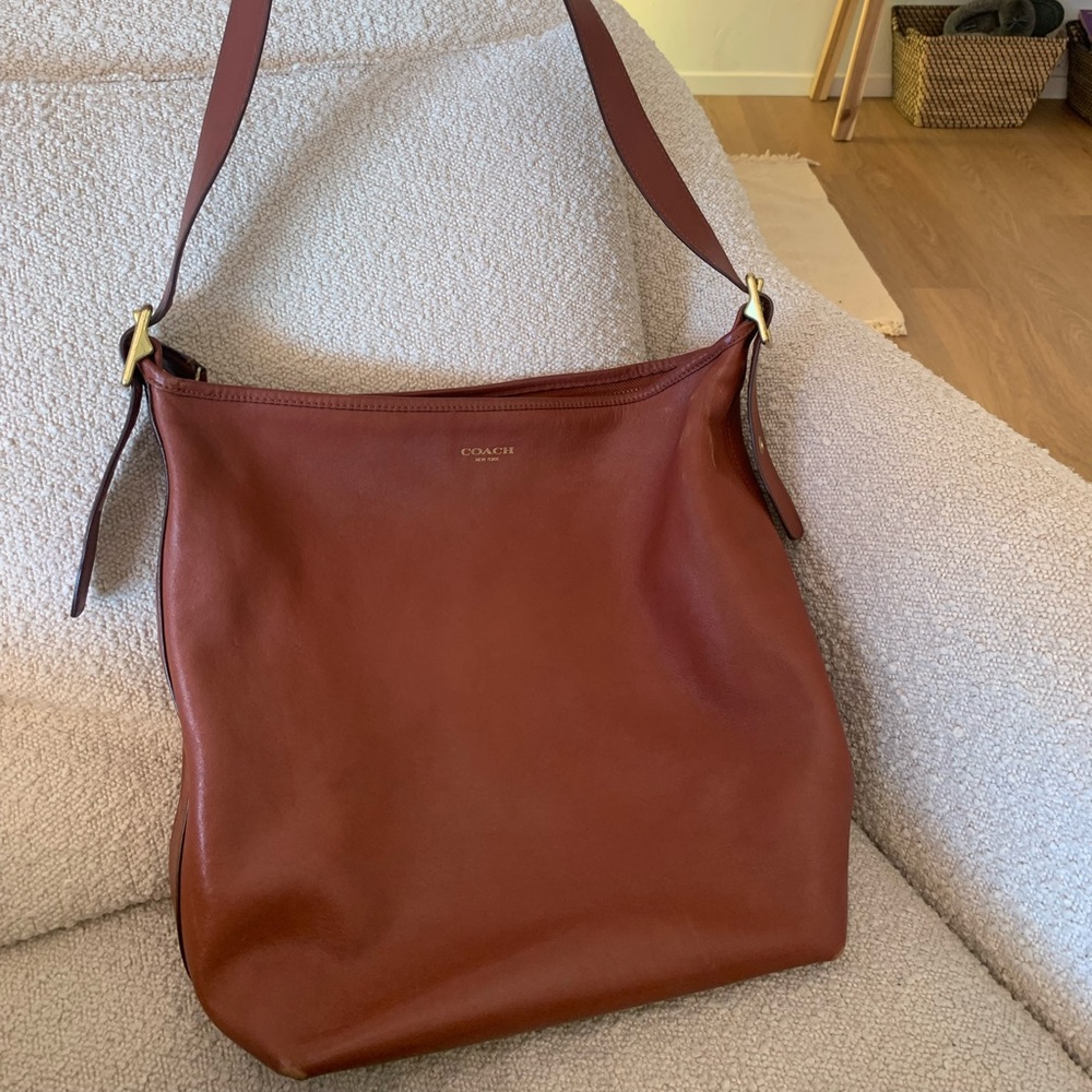 Coach brown leather shoulder cross- body tote bag